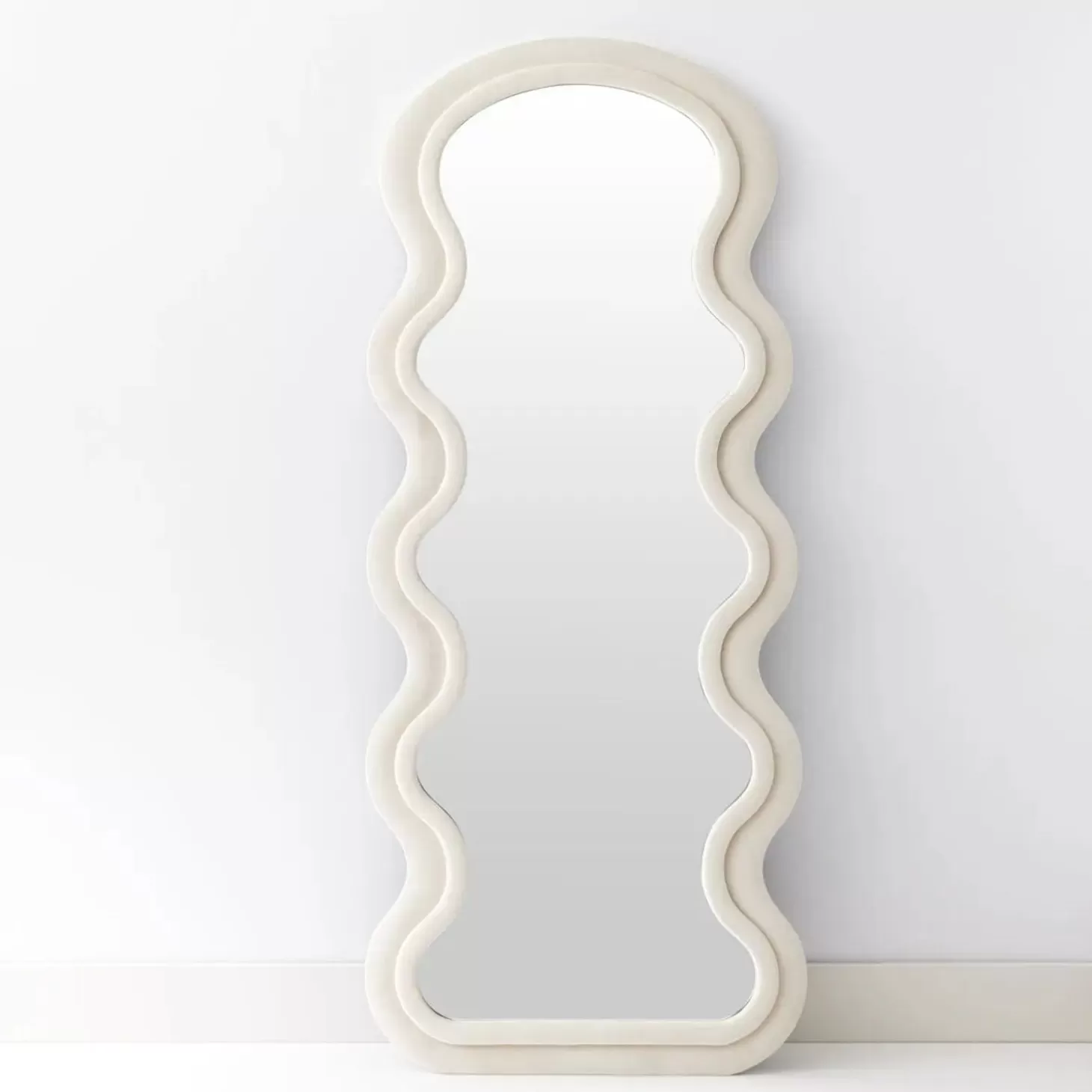 New GigiandTom Curvy Wavy Velvet Full Length Mirror Off White