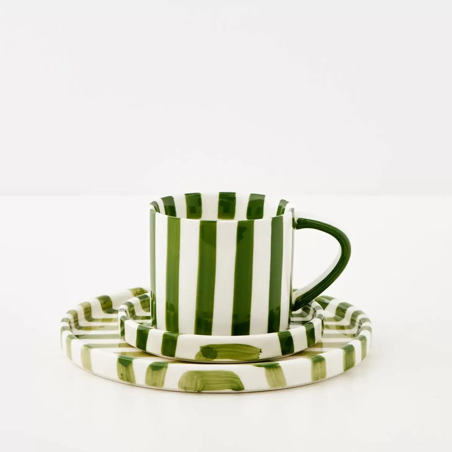 Fashion GigiandTom Hand Painted Coffee Cup And Plate Green