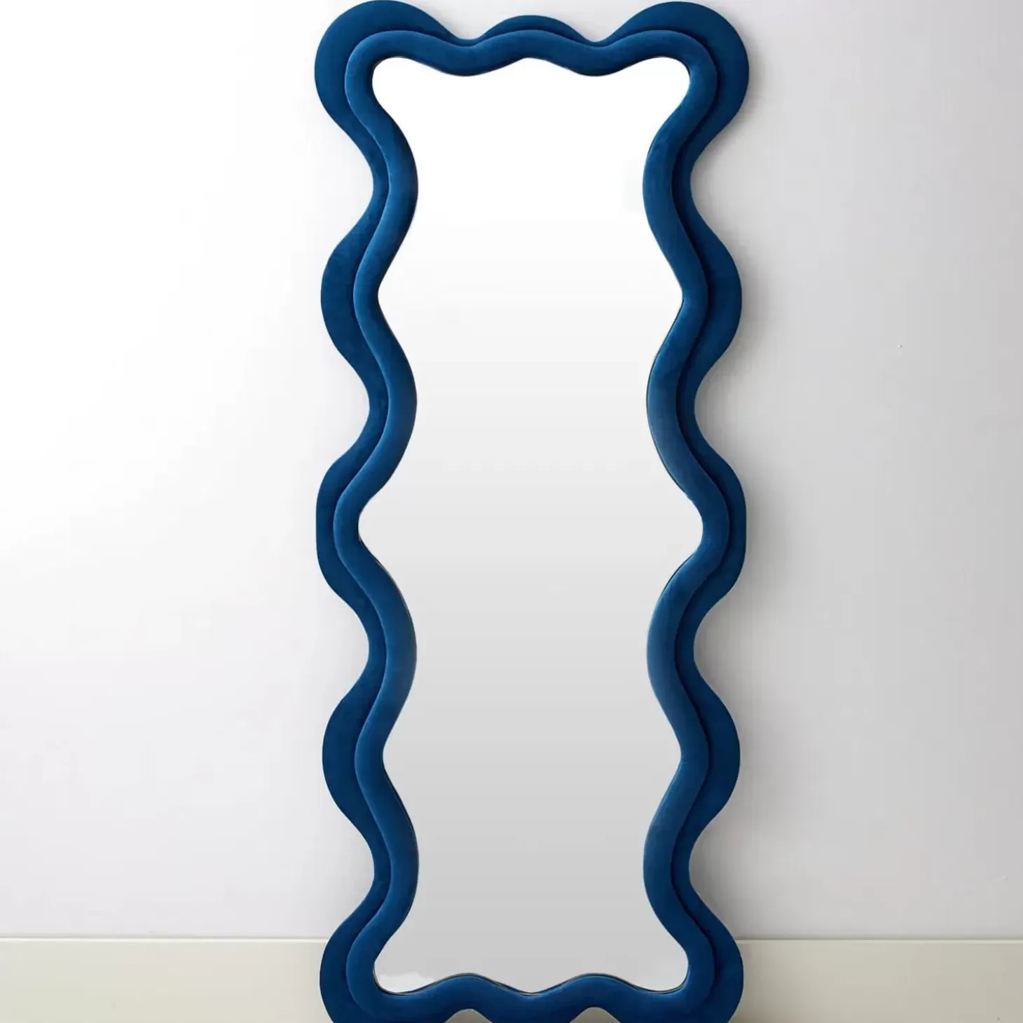 New GigiandTom Kinked Wavy Velvet Full Length Mirror Blue