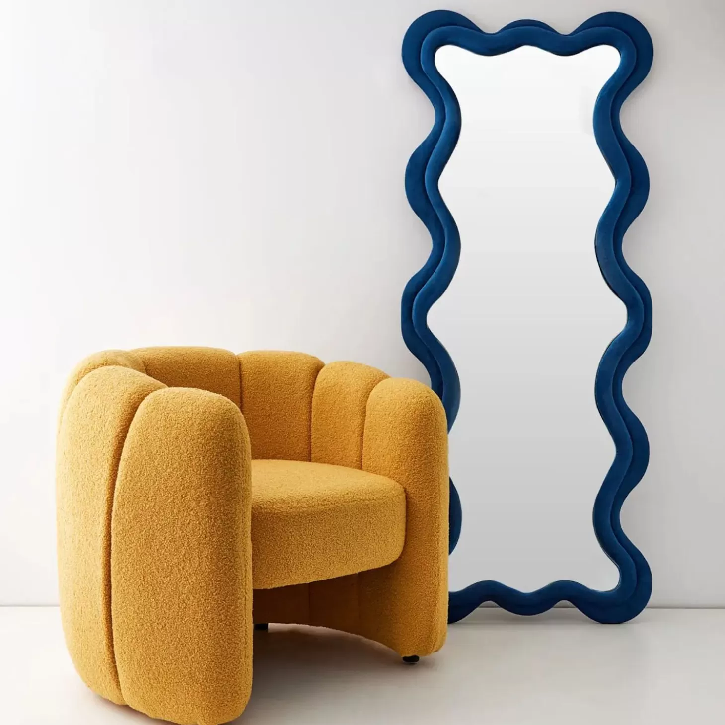 New GigiandTom Kinked Wavy Velvet Full Length Mirror Blue