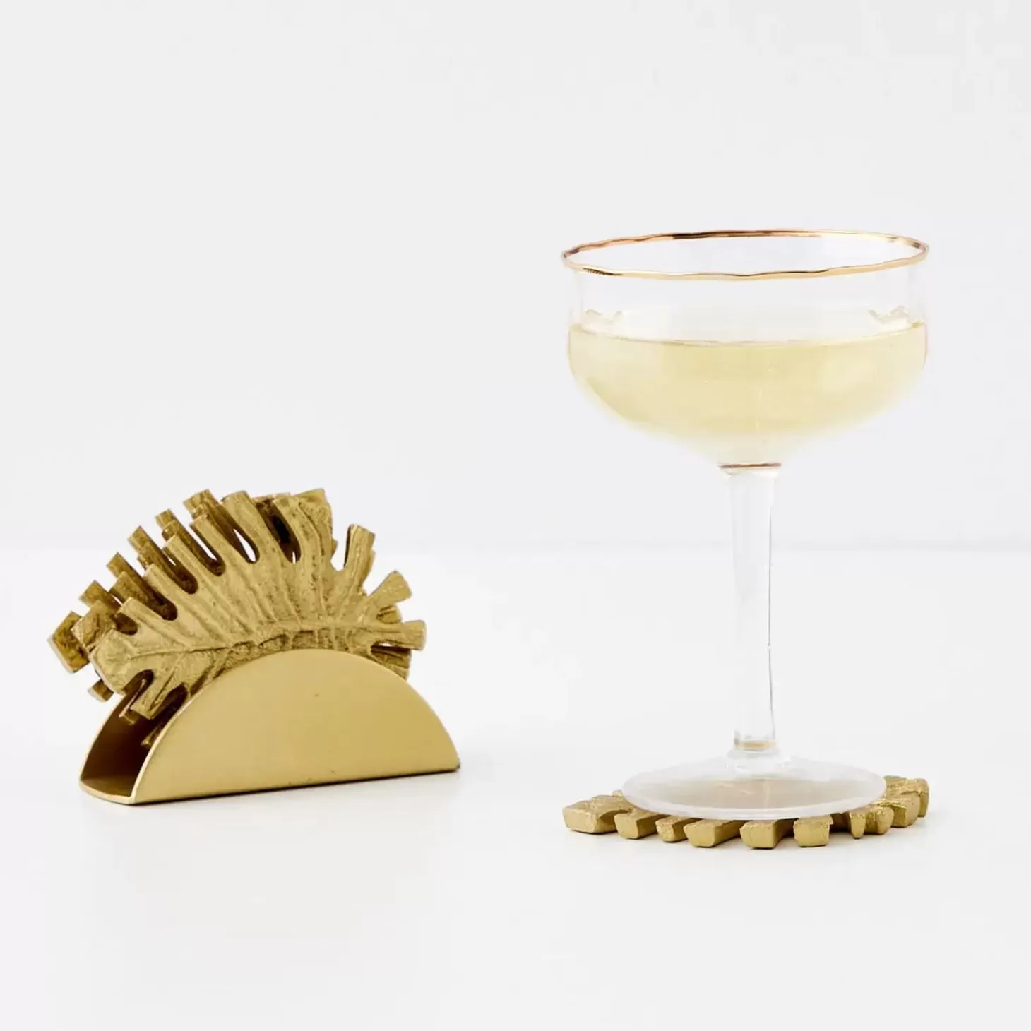 Shop GigiandTom Monstera Metal Coaster Set Gold