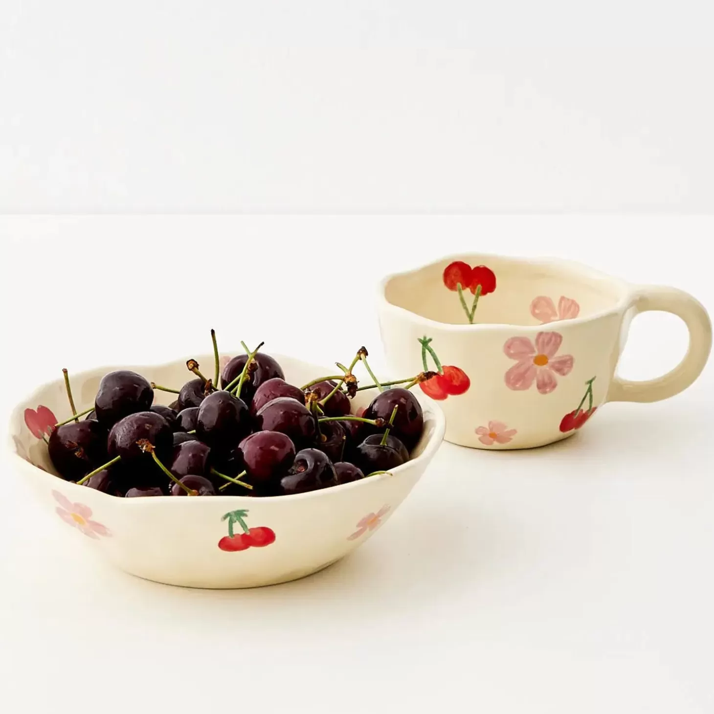 Best GigiandTom Painted Cherry Ceramic Bowl Red