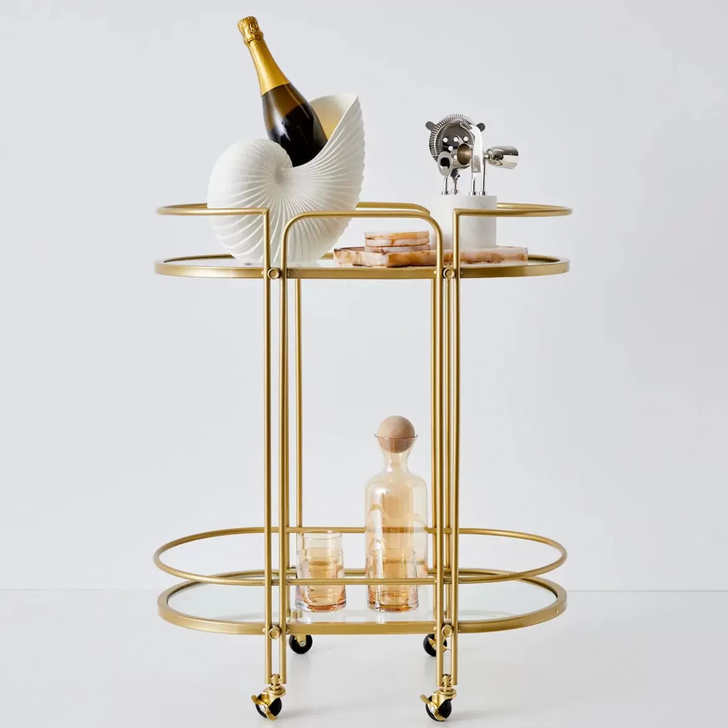 Fashion GigiandTom Retro Two-Tier Metal Bar Cart Gold