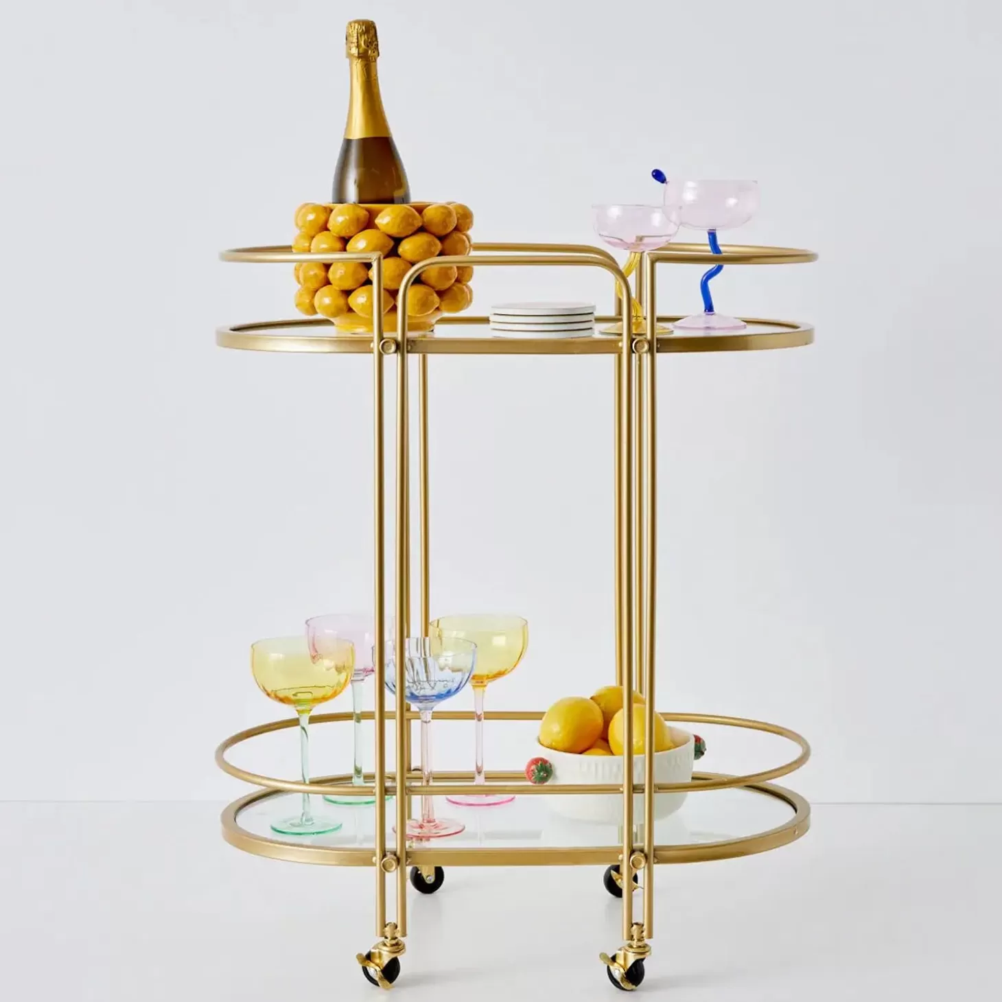 Fashion GigiandTom Retro Two-Tier Metal Bar Cart Gold