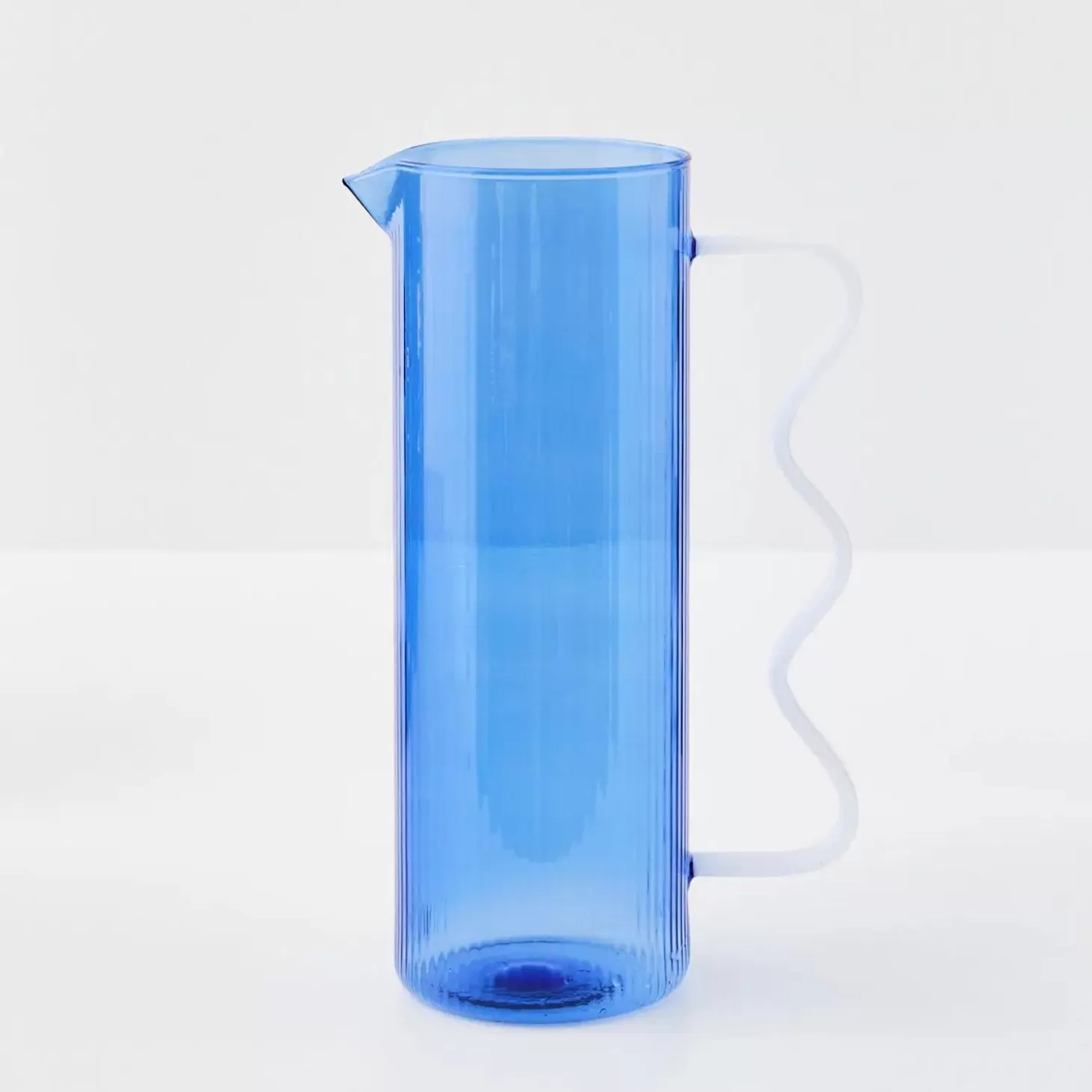 Hot GigiandTom Ribbed Glass Jug Blue