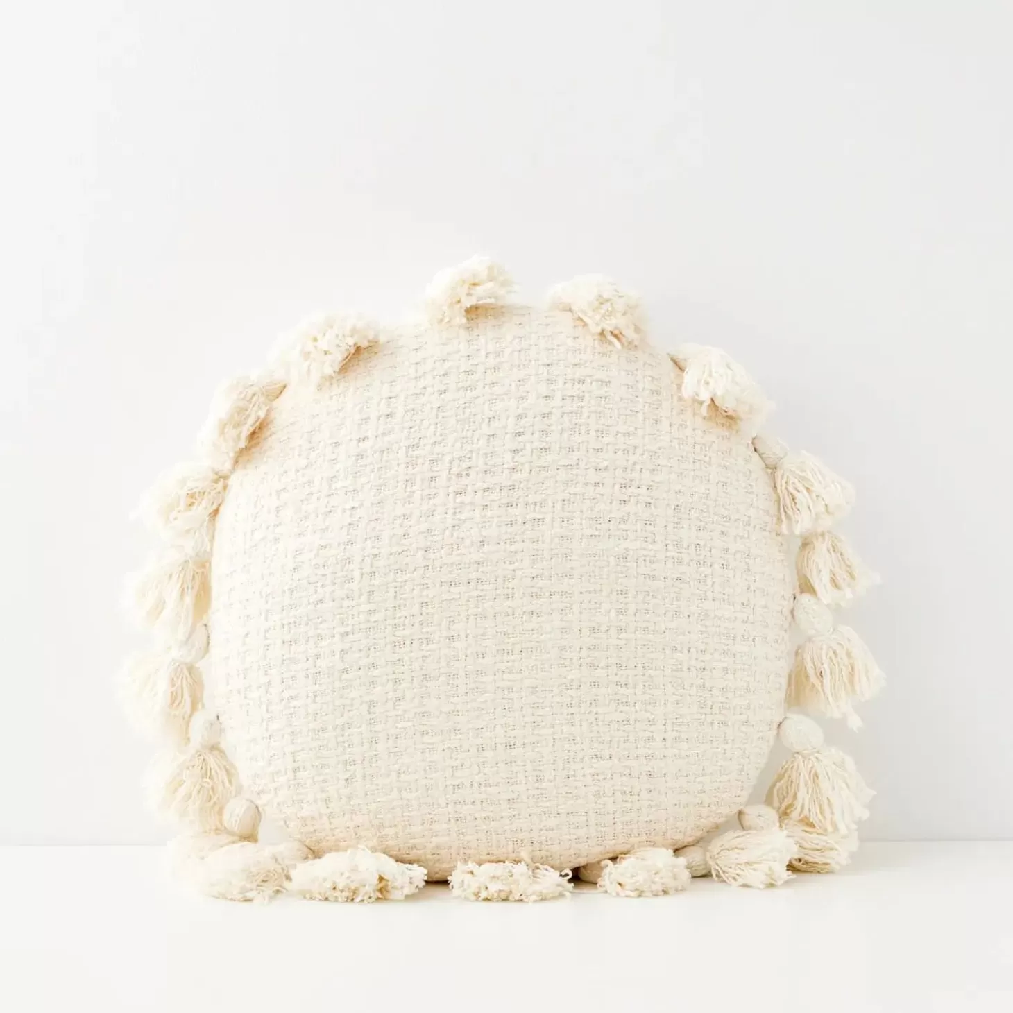 Sale GigiandTom Round Tassel Cushion With Insert White