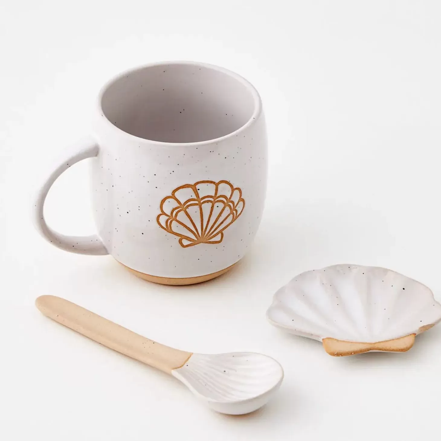 Fashion GigiandTom Seashell Ceramic Mug & Spoon Set