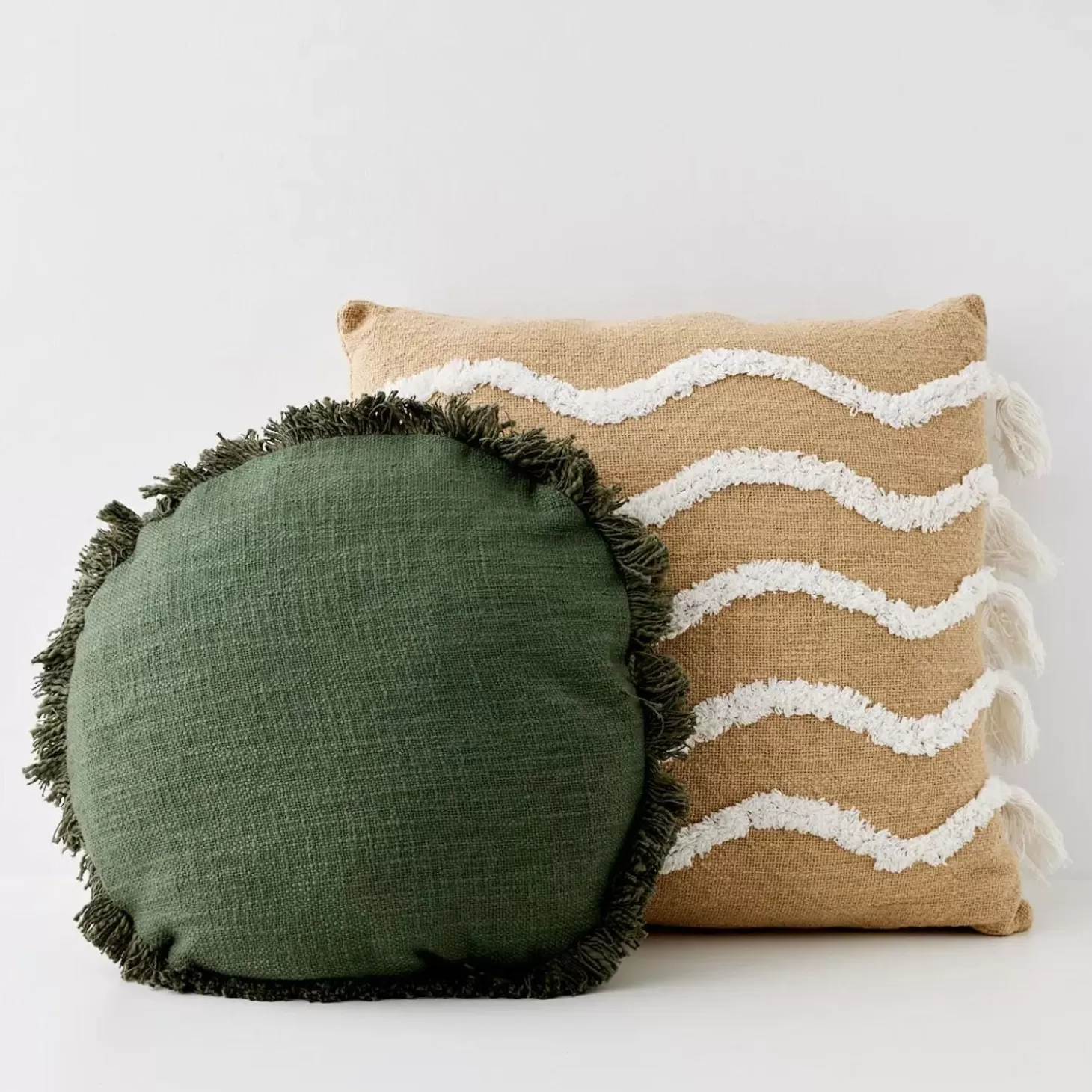 Clearance GigiandTom Shaggy Round Cotton Cushion With Insert Green