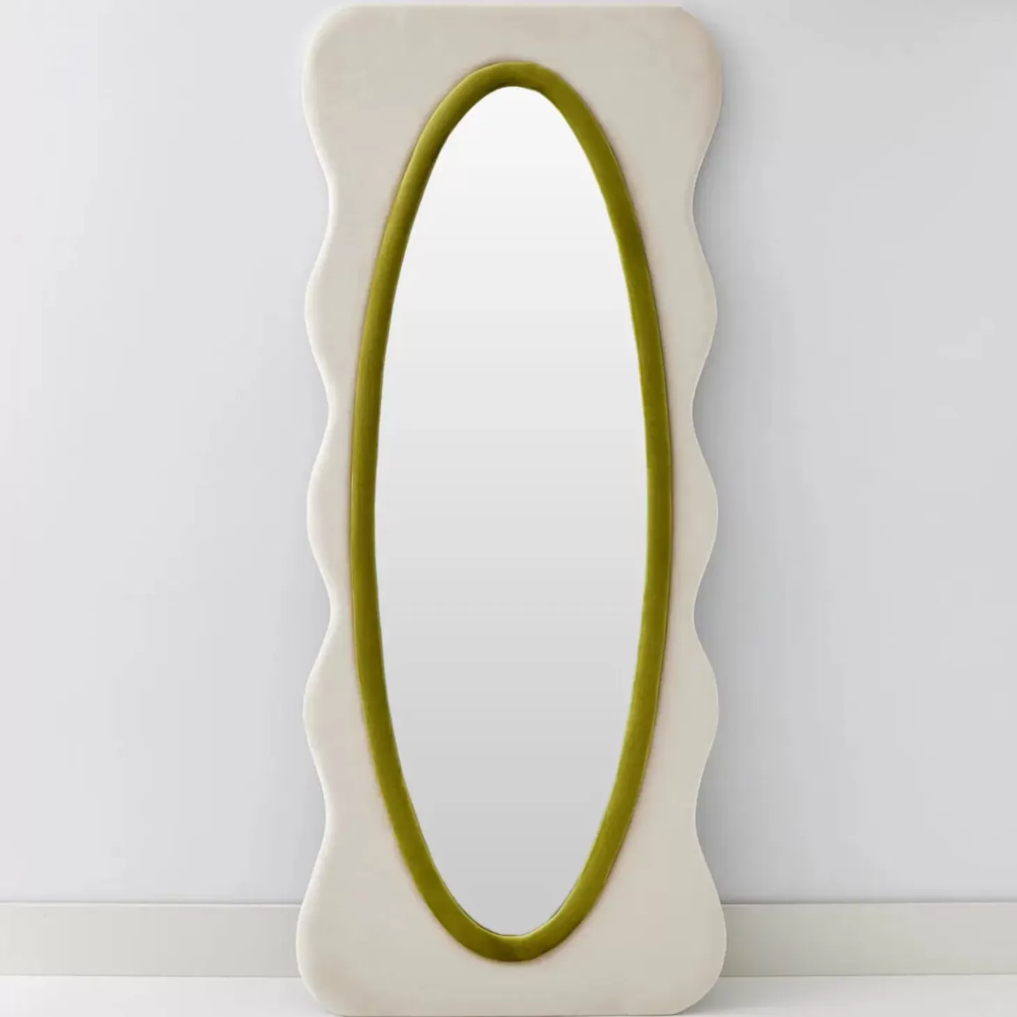 Clearance GigiandTom Squiggle Wavy Velvet Full Length Mirror Cream/Green