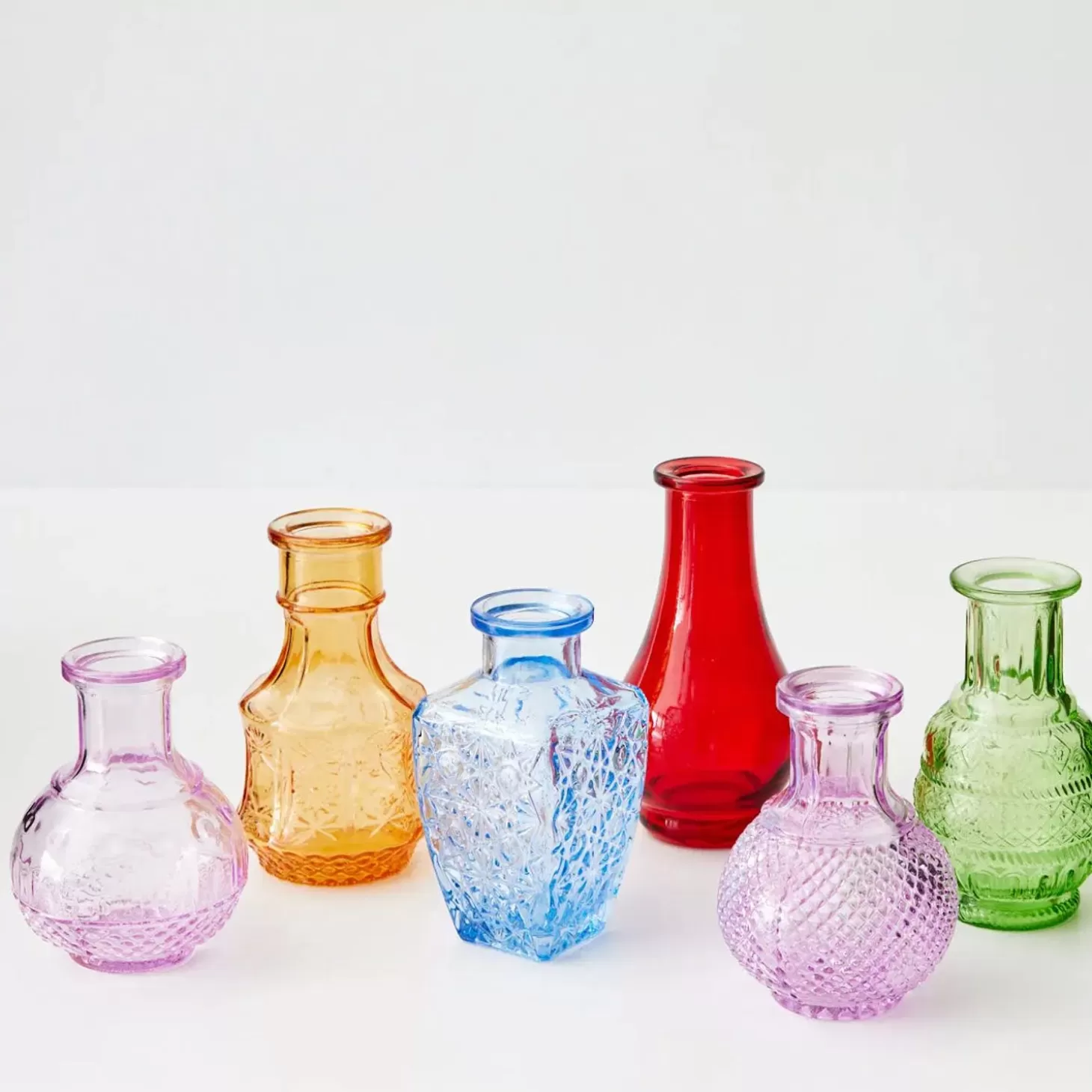 Sale GigiandTom Vintage Bud Coloured Glass Vase Set 6